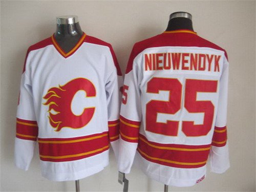 Men's Calgary Flames #25 Joe Nieuwendyk White Throwback CCM Jersey